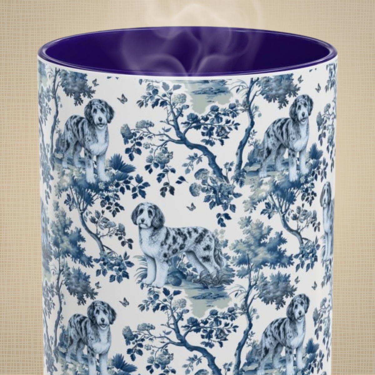 Aussiedoodle Petite Garden Toile 15 oz ceramic mug, front view