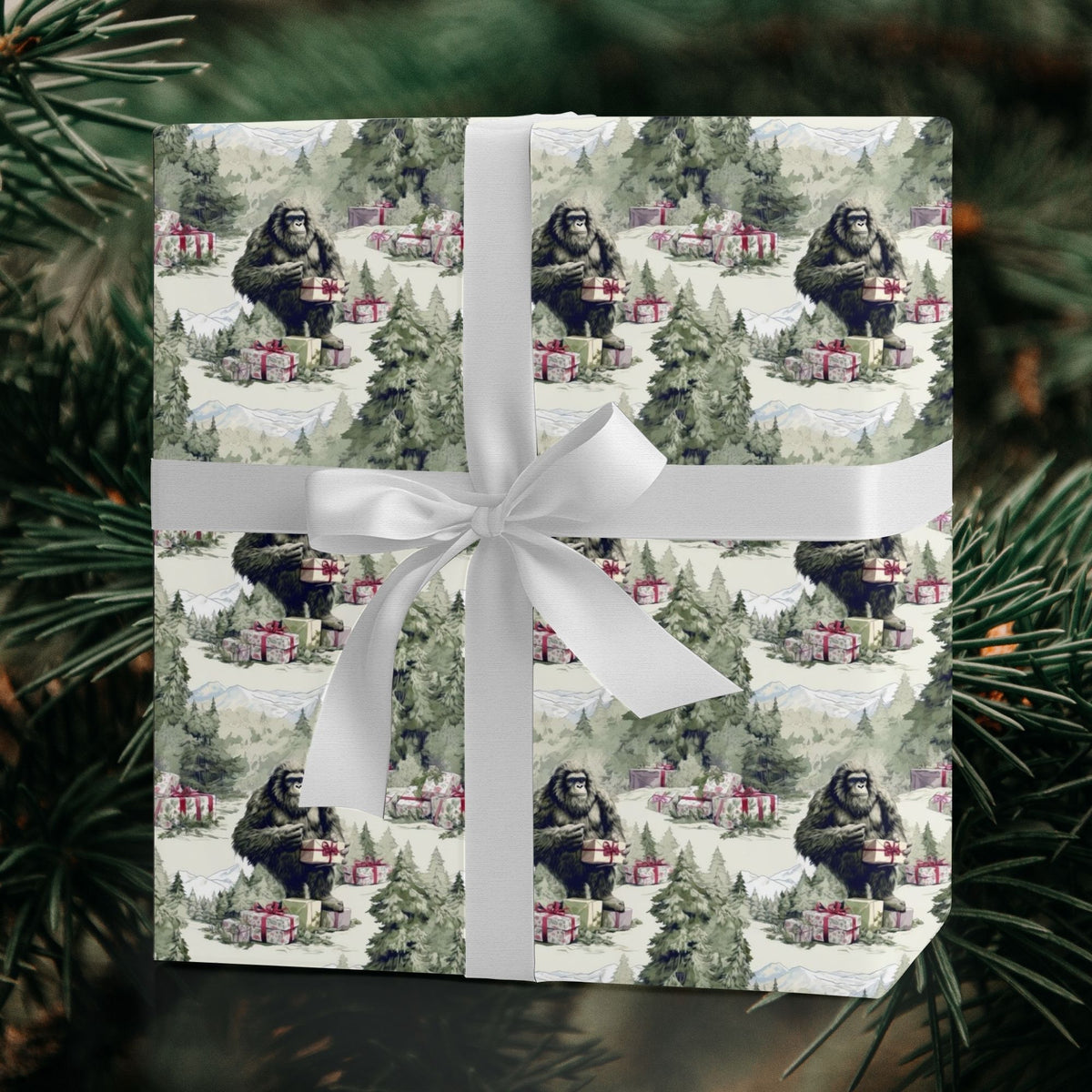 Bigfoot Sasquatch Christmas wrapping paper