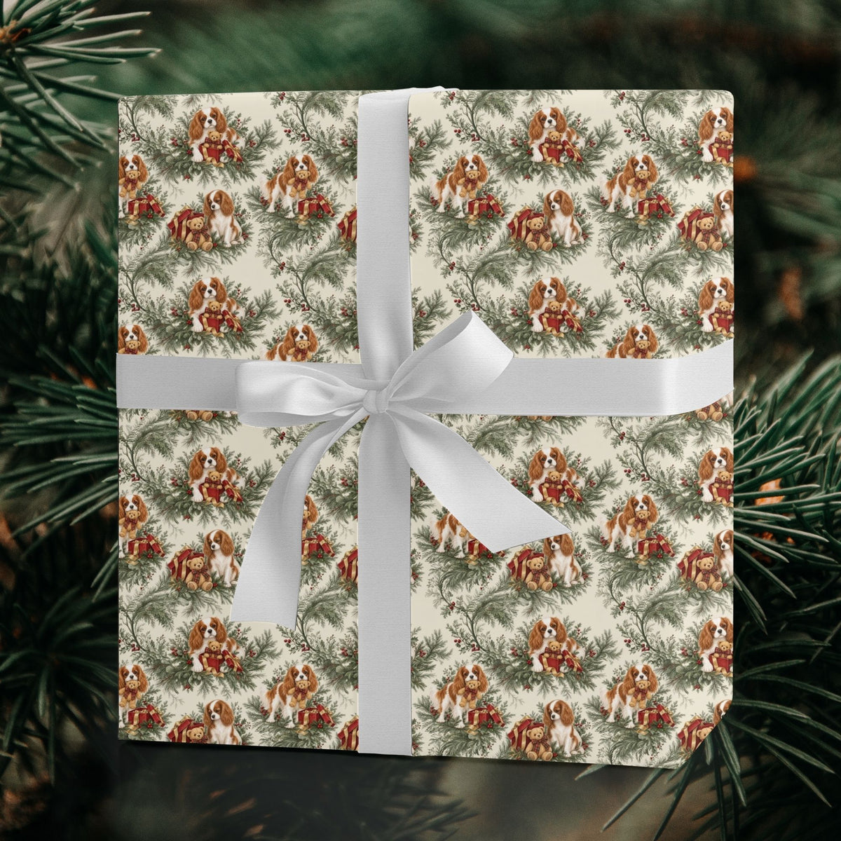 Cavalier King Charles Spaniel Blenheim Christmas wrapping paper