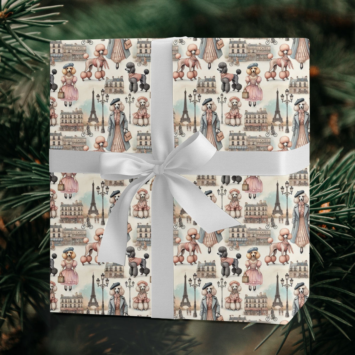 Poodle Paris Toile Christmas wrapping paper