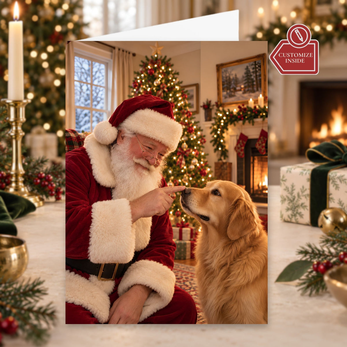 Golden Retriever Greeting Cards · Booping Santa
