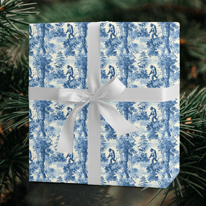 Bigfoot Blue Toile Christmas wrapping paper