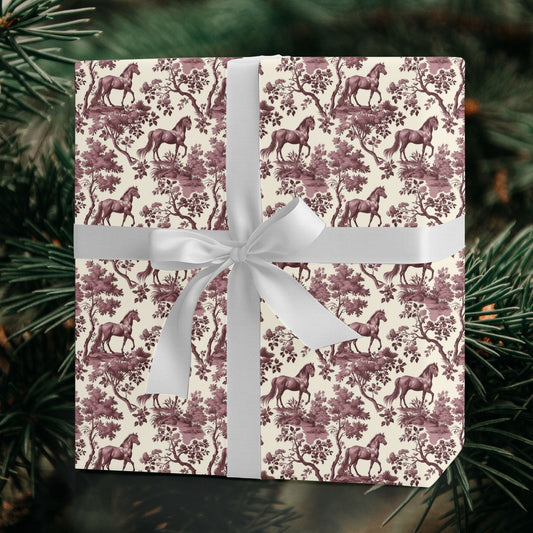 Red Toile Horse Christmas wrapping paper