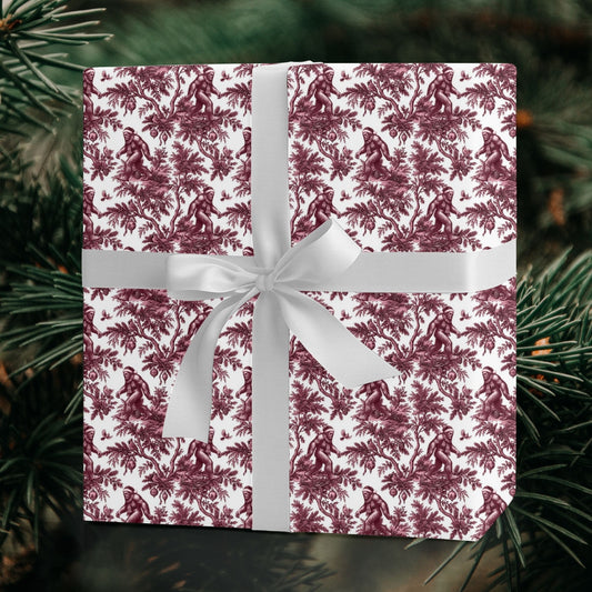 Bigfoot cranberry Christmas wrapping paper