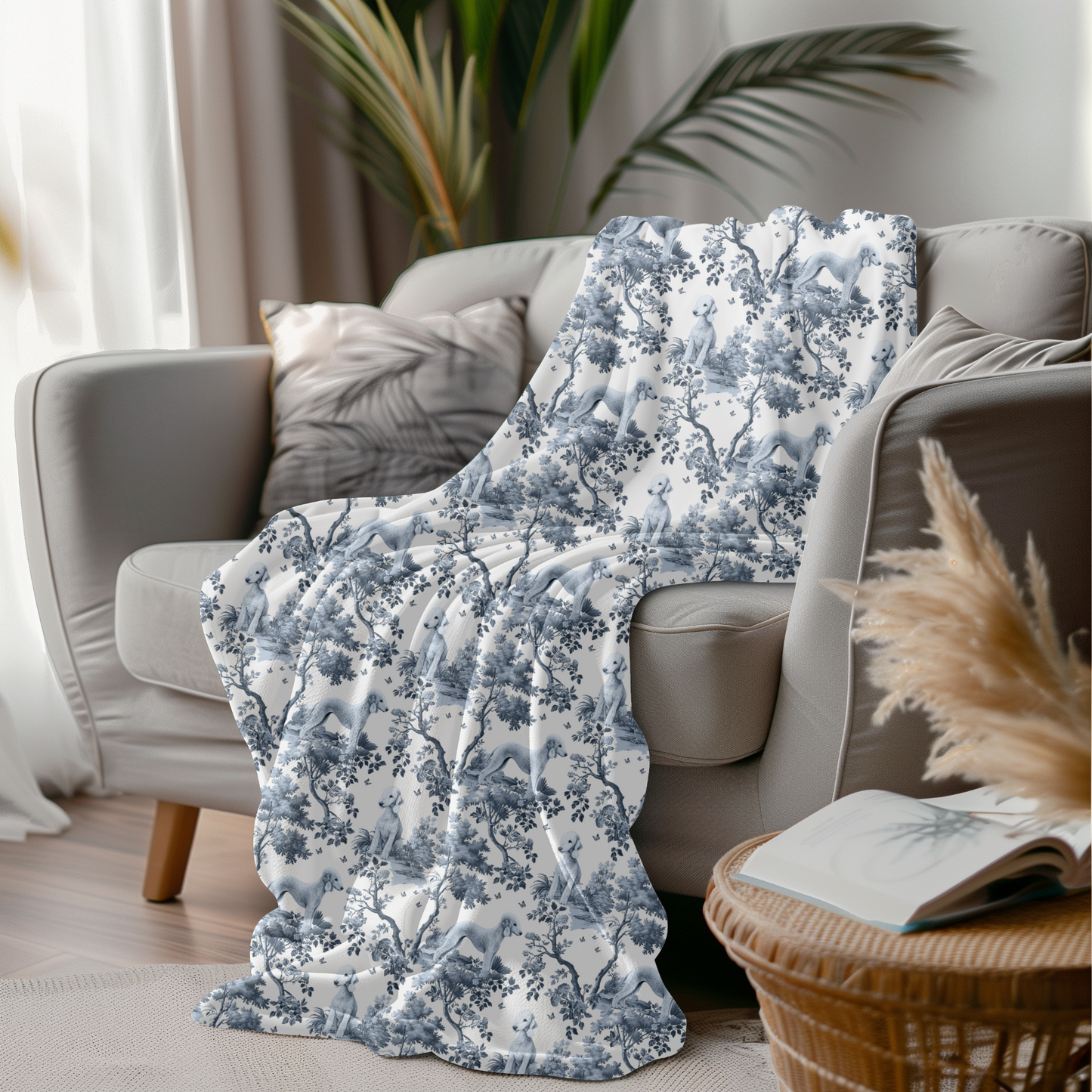 Bedlington Terrier Blanket - Toile Pattern