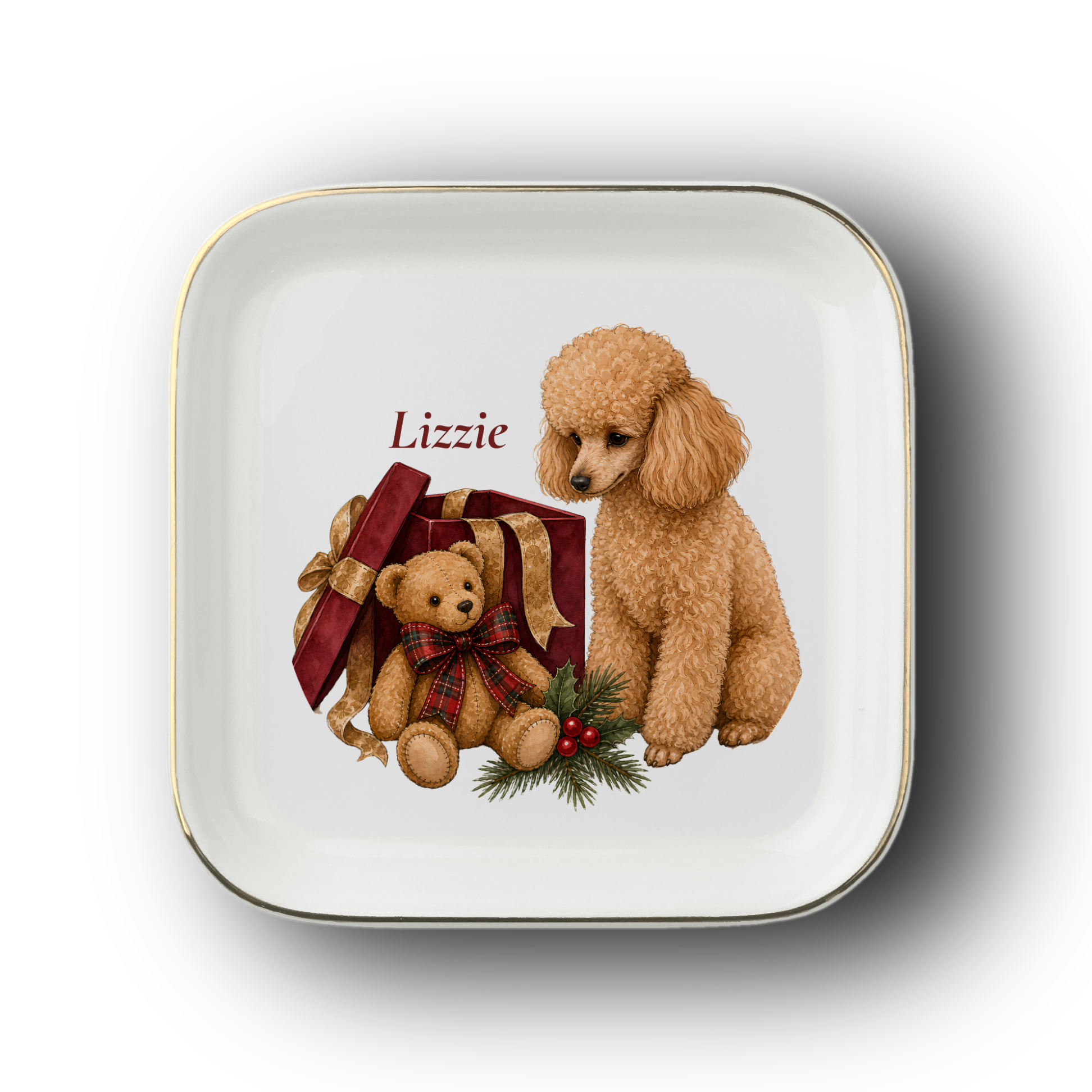 Miniature Poodle jewelry dish on a white background
