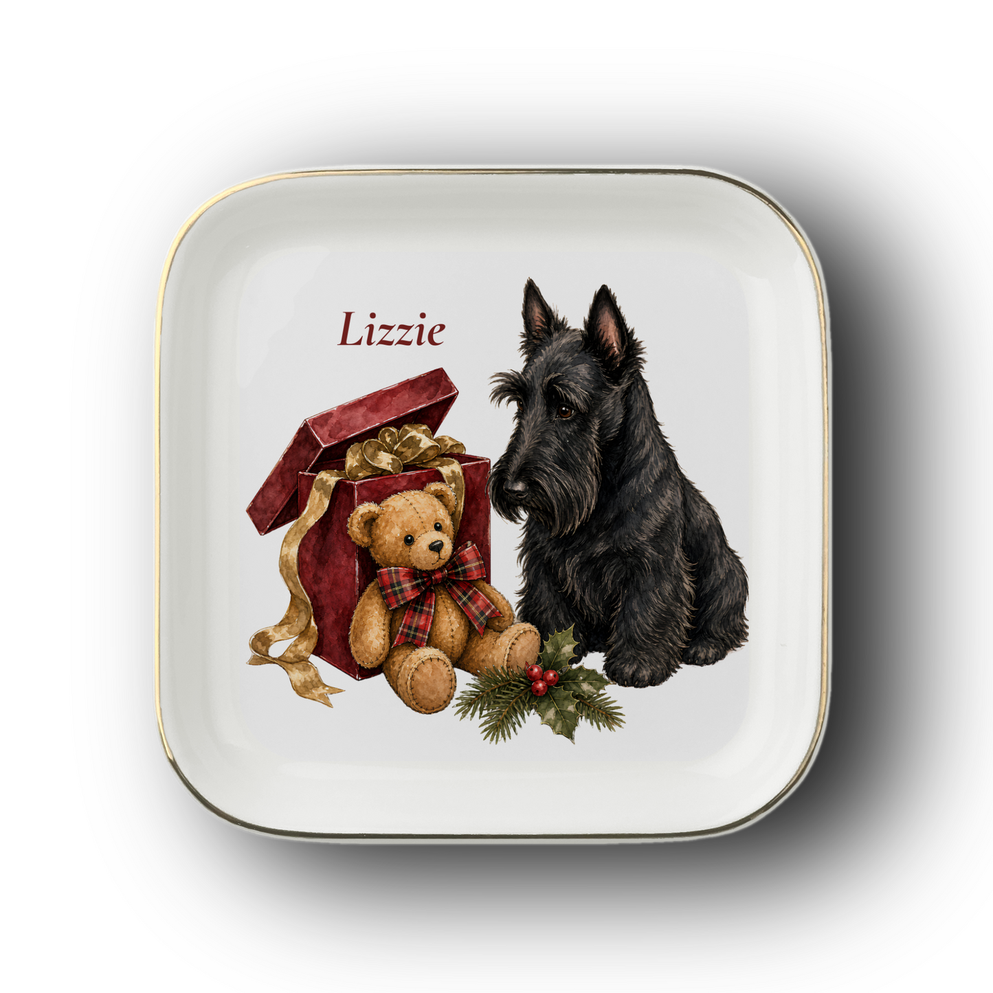 Scottish Terrier jewelry dish on a white background