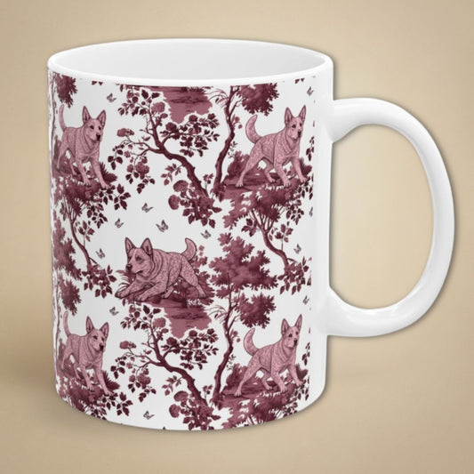 Australian Cattle Dog (Red Speckle) Garden Toile Deux 11 oz ceramic mug, right view