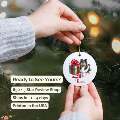 Rough Collie Ornament with Custom Name