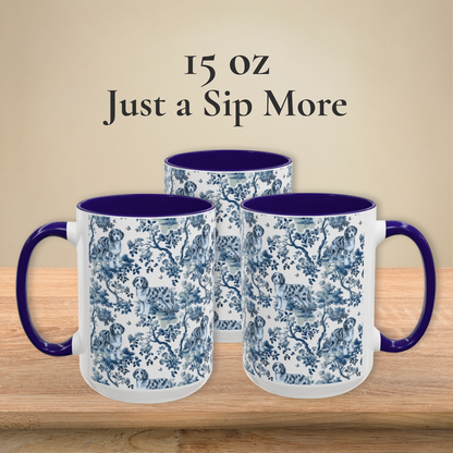 Aussiedoodle Petite Garden Toile 15 oz ceramic mug — left, front and right views