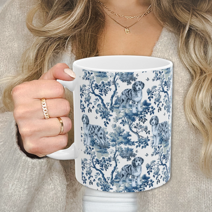 Aussiedoodle Garden Toile 11 oz ceramic mug, left view