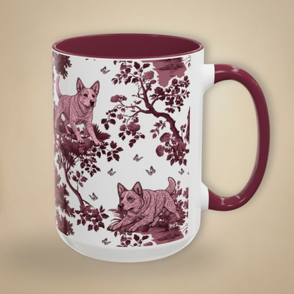 Australian Cattle Dog Cranberry Toile 15 oz ceramic mug, right view