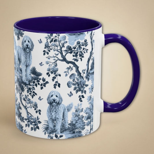 Goldendoodle Garden Toile Deux 11 oz ceramic mug, right view