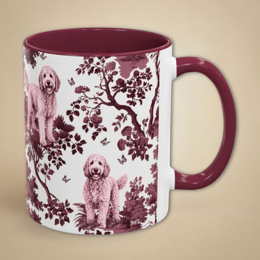 Goldendoodle Cranberry Toile 11 oz ceramic mug, right view