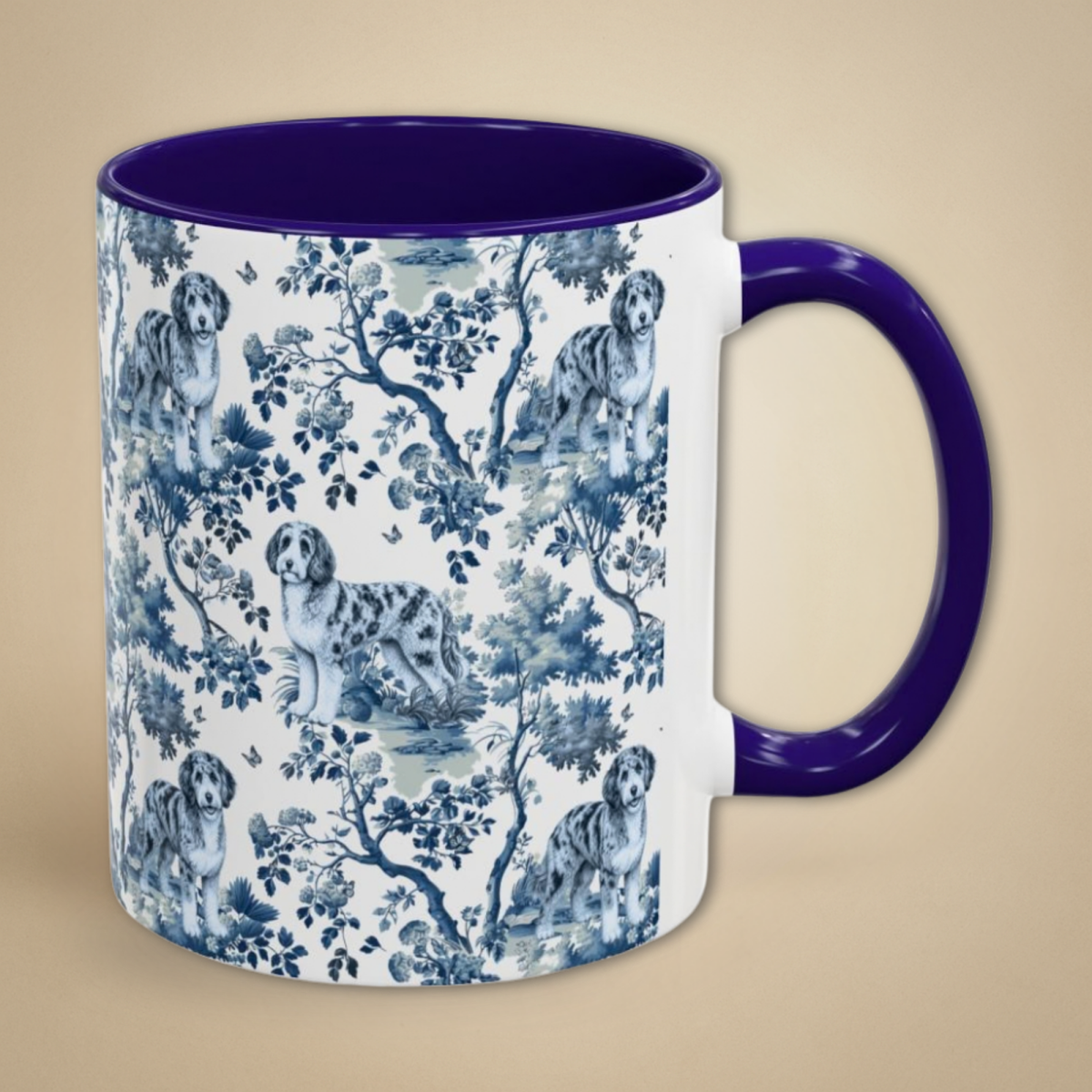 Aussiedoodle Petite Garden Toile 11 oz ceramic mug, right view