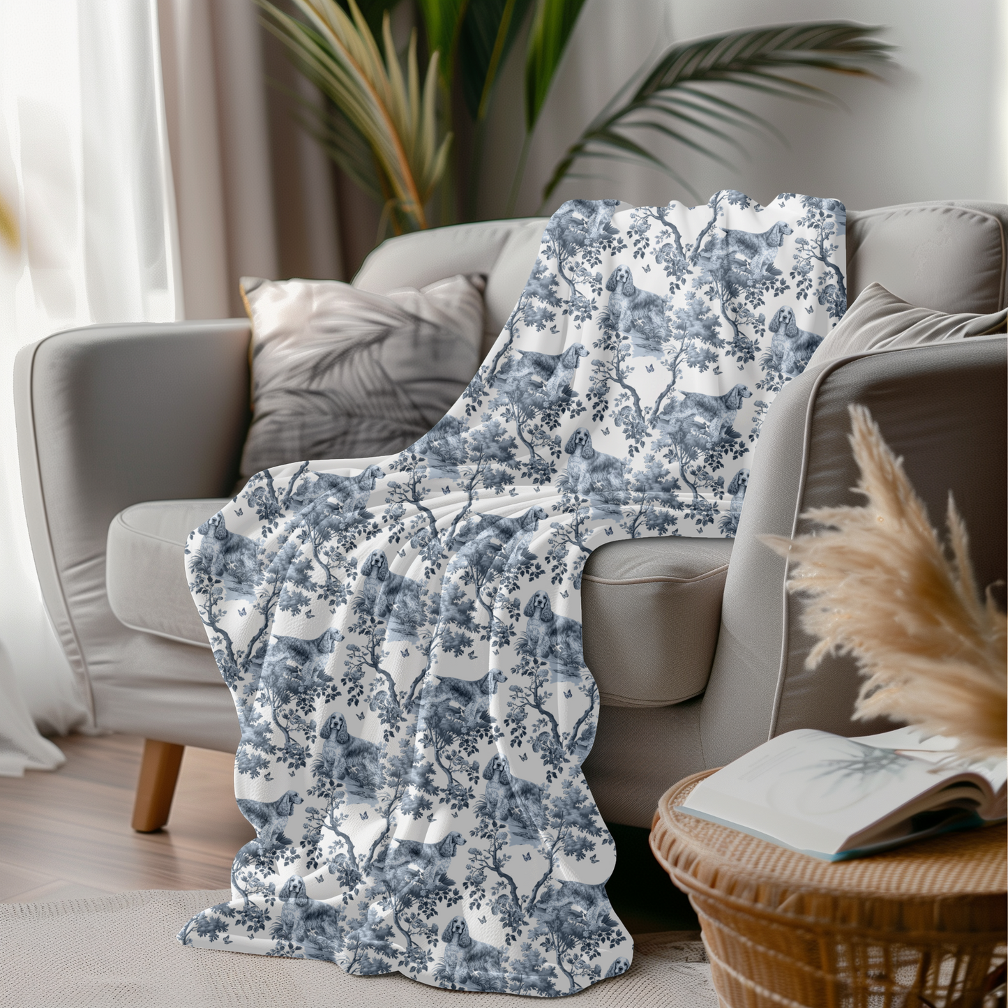 English Cocker Spaniel Blanket - Toile Pattern