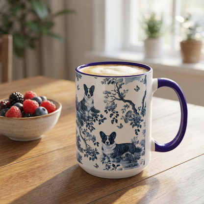 Cardigan Welsh Corgi Mug - Blue Toile Pattern