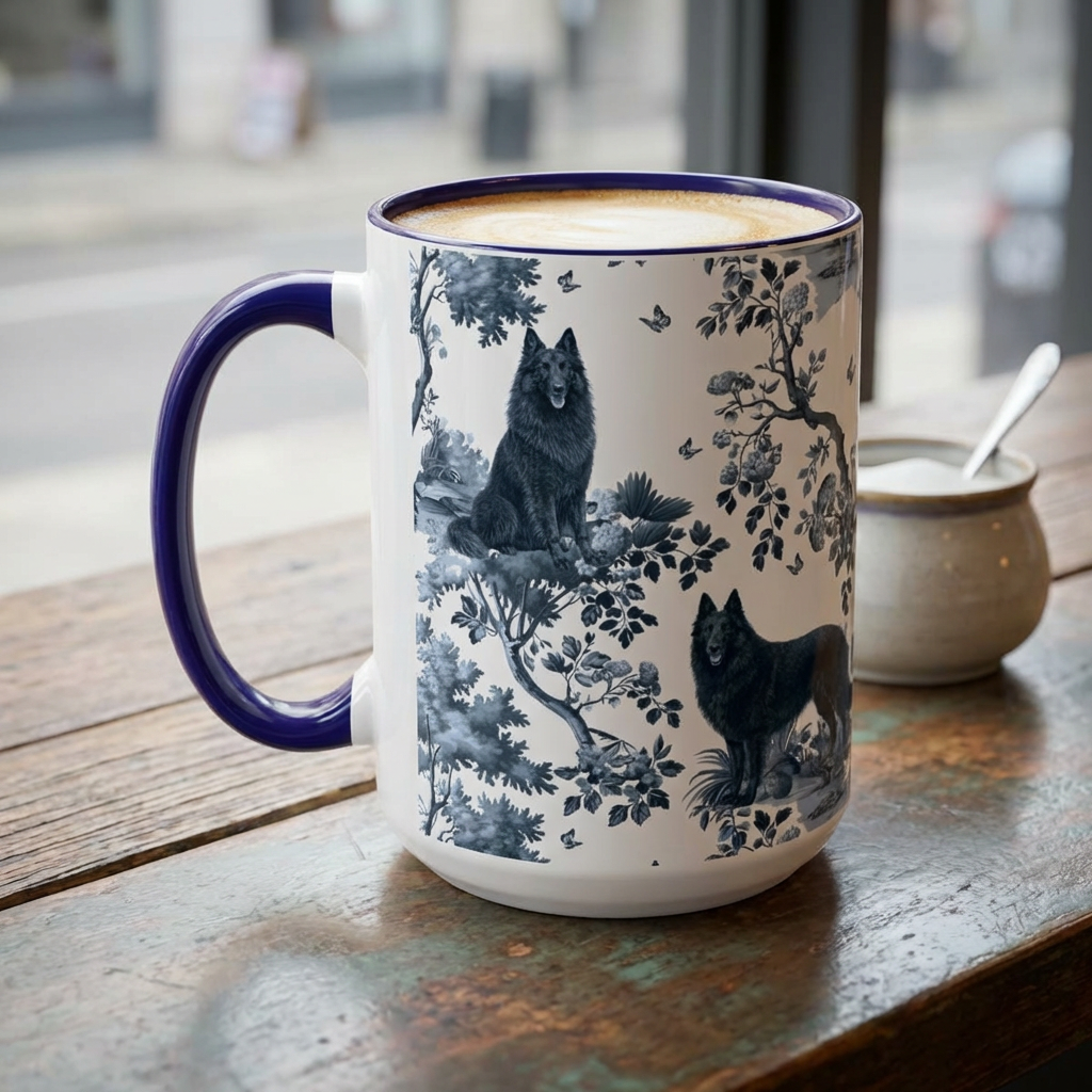 Belgian Sheepdog (Groenendael) Mug - Blue Toile Pattern