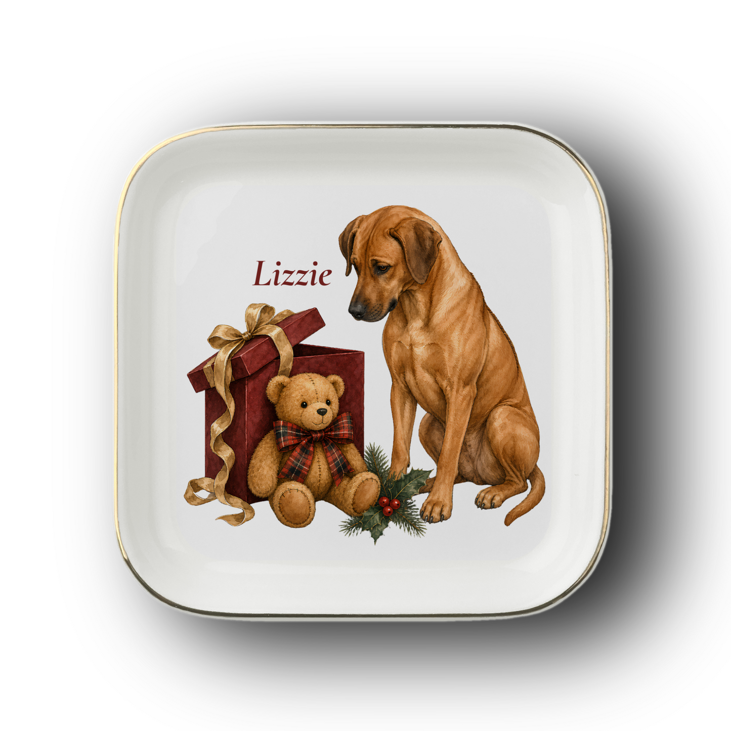 Rhodesian Ridgeback jewelry dish on a white background
