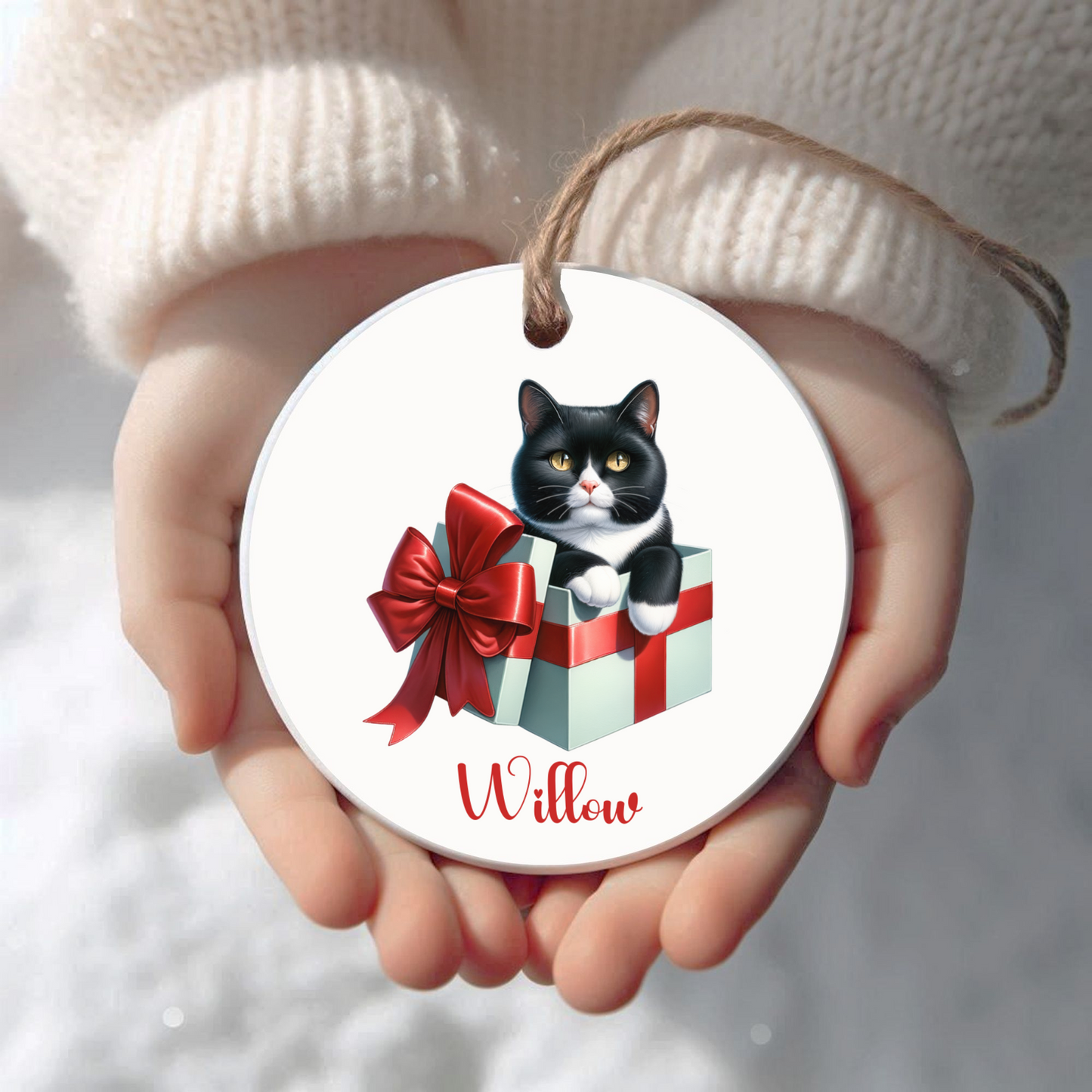 Tuxedo Cat Ornament with Custom Name