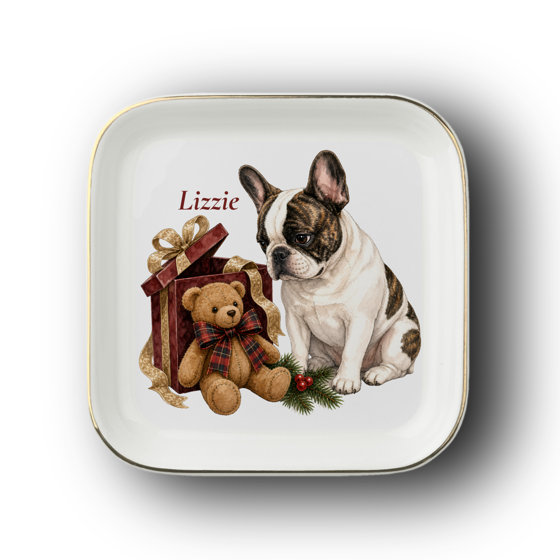 French Bulldog jewelry dish on a white background