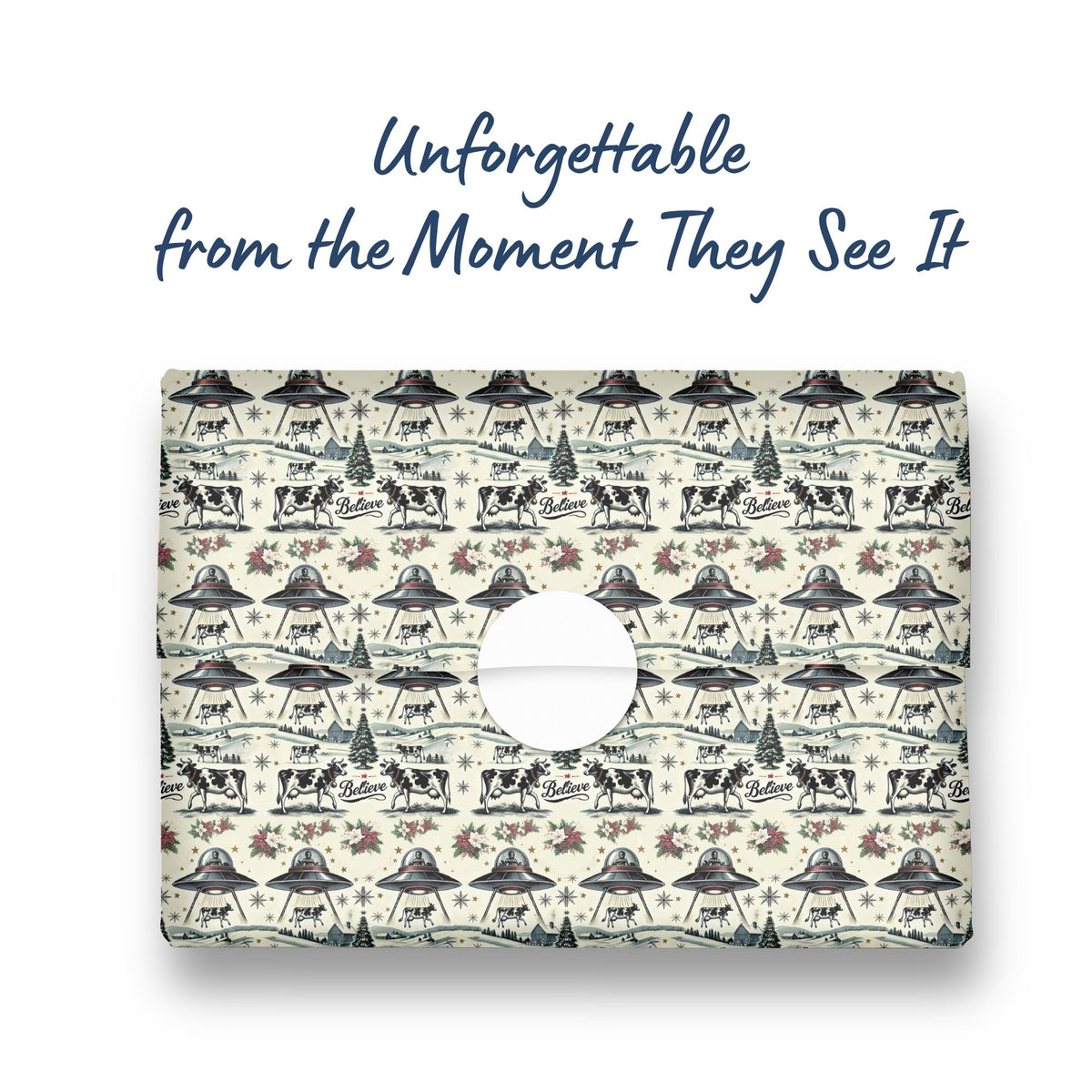 UFO Cow Abduction Christmas wrapping paper