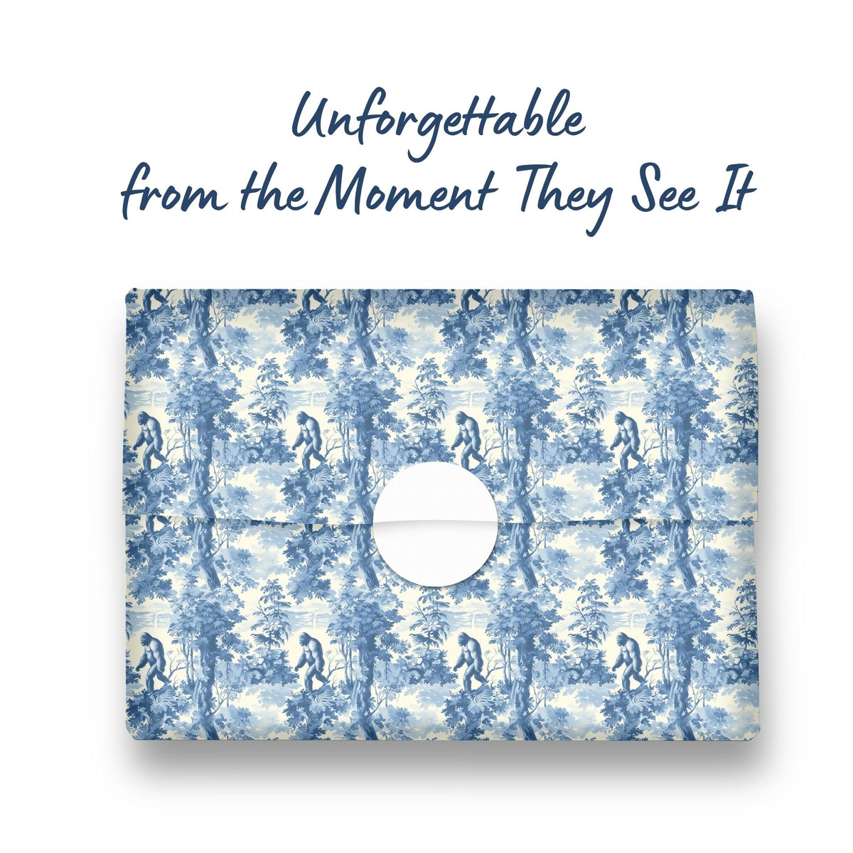 Bigfoot Blue Toile Christmas wrapping paper