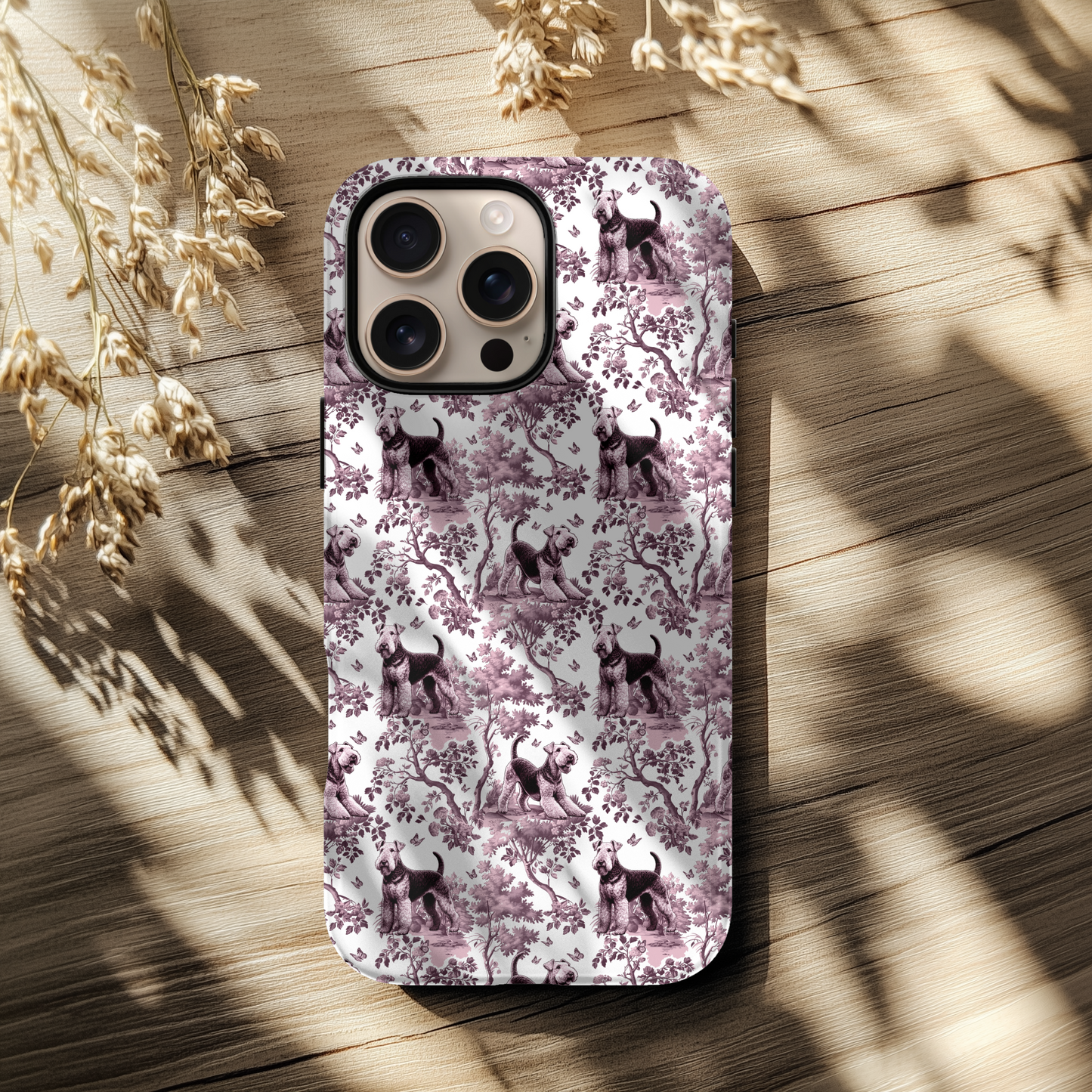 Airedale Terrier Toile Pink Phone Case - Toile Pattern