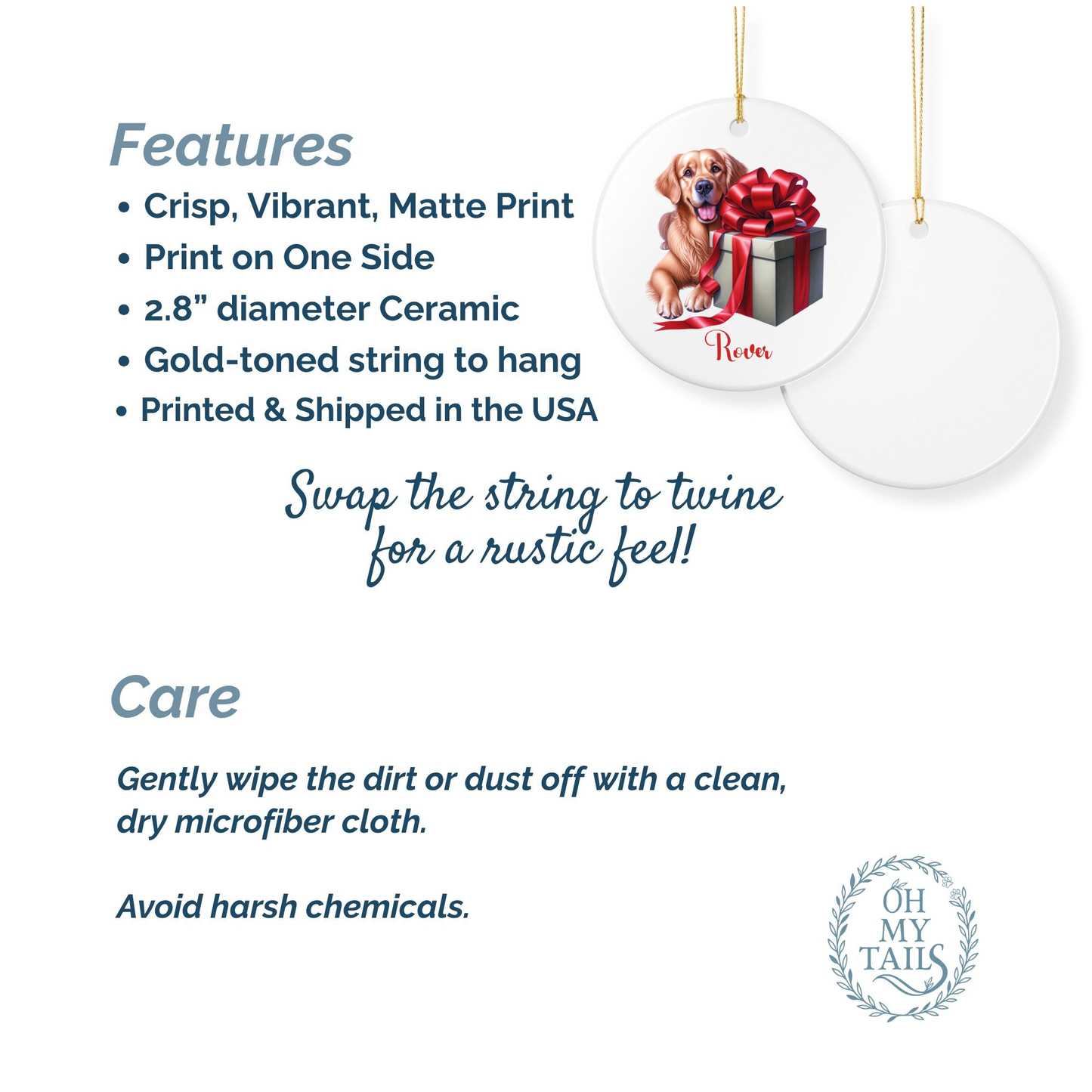 Golden Retriever Ornament with Custom Name