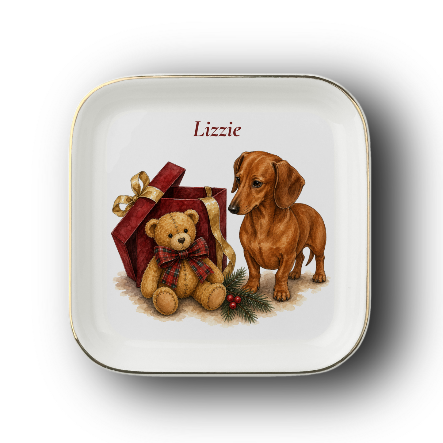 Dachshund jewelry dish on a white background