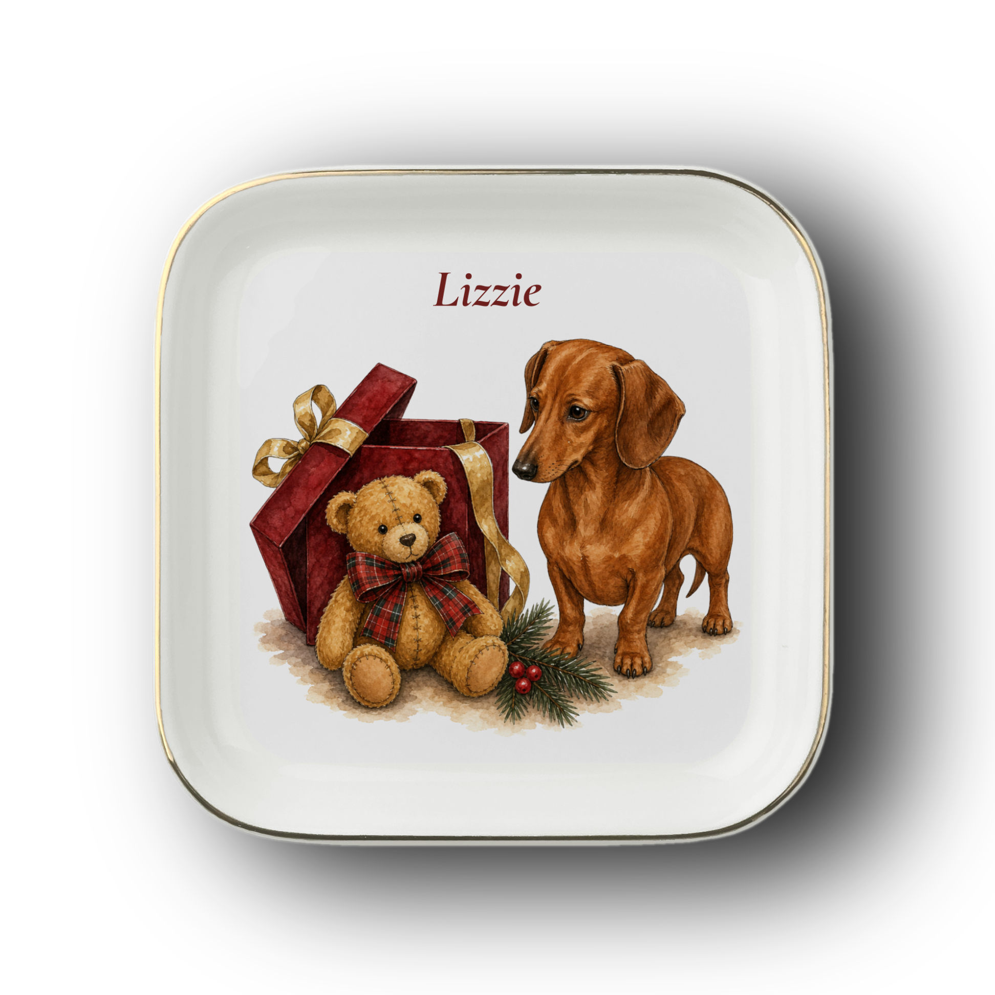 Dachshund jewelry dish on a white background