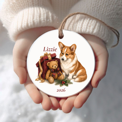 Personalized Cardigan Welsh Corgi Christmas ornament held in cupped hands