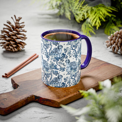 Aussiedoodle Petite Garden Toile ceramic mug styled on a table — lifestyle photo