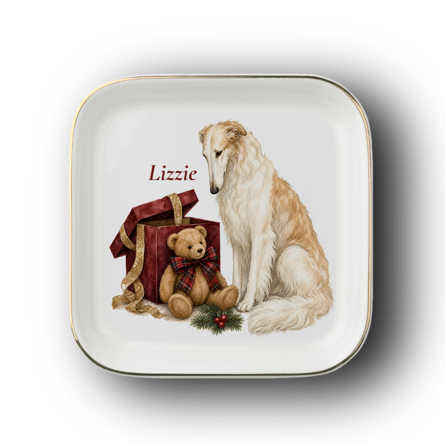 Borzoi jewelry dish on a white background