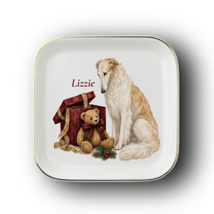 Borzoi jewelry dish on a white background