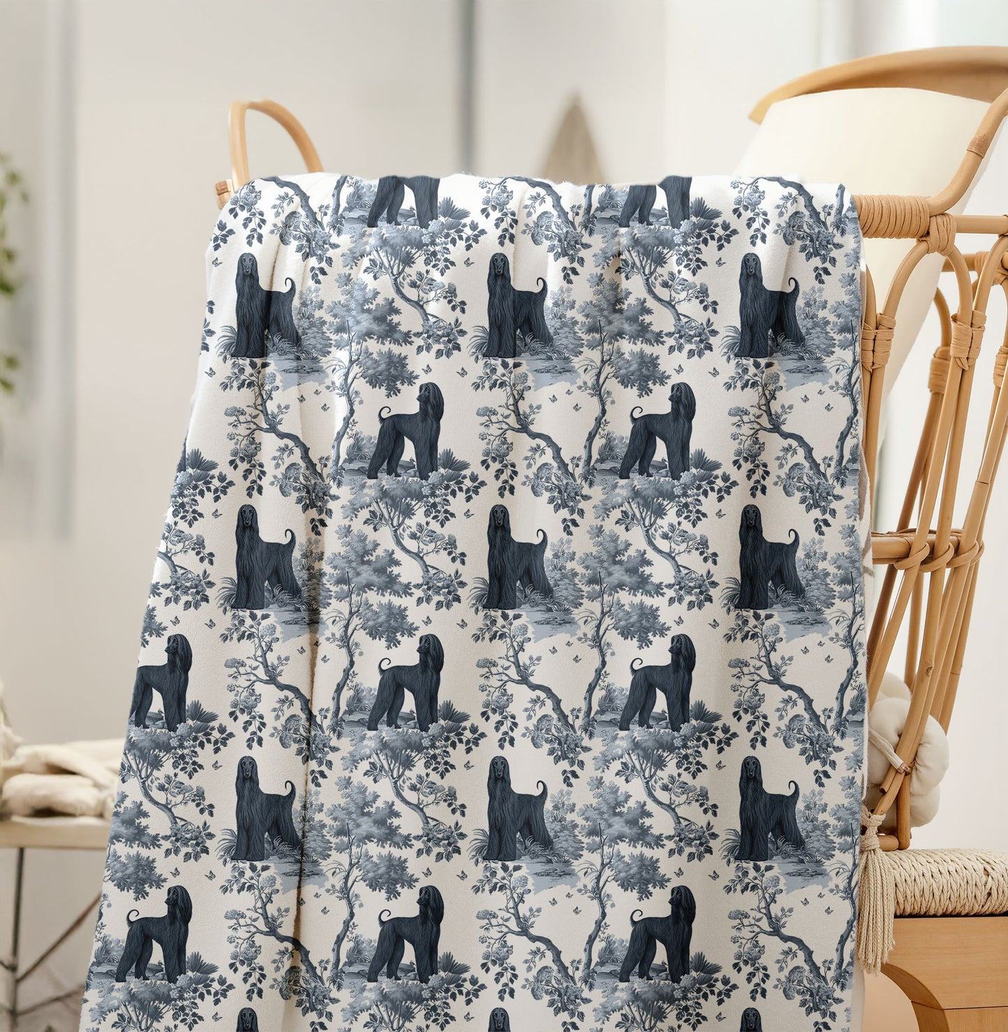 Afghan Hound (black) Blanket - Toile Pattern