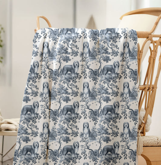 Bearded Collie Blanket - Toile Pattern