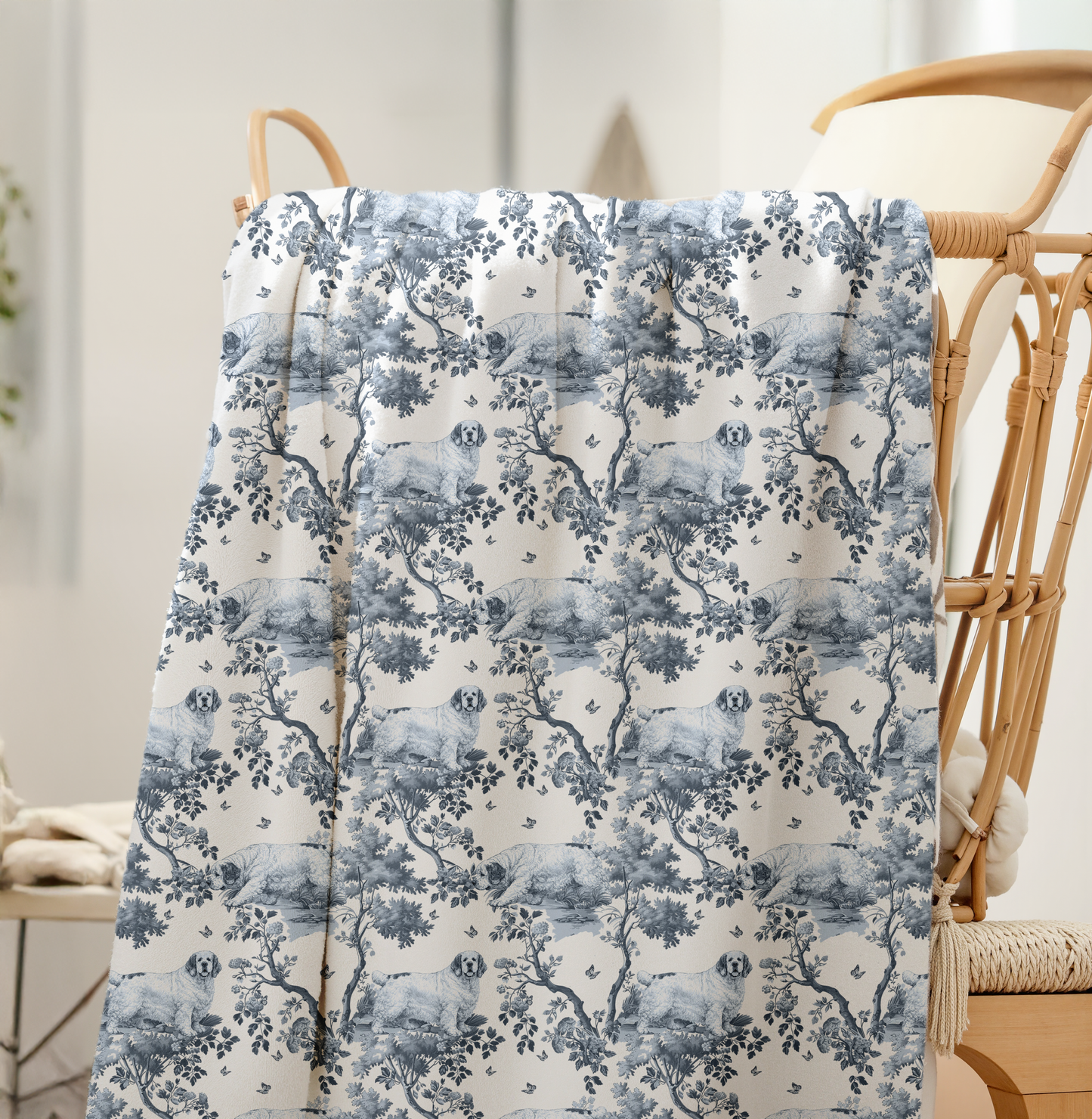 Clumber Spaniel Blanket - Toile Pattern