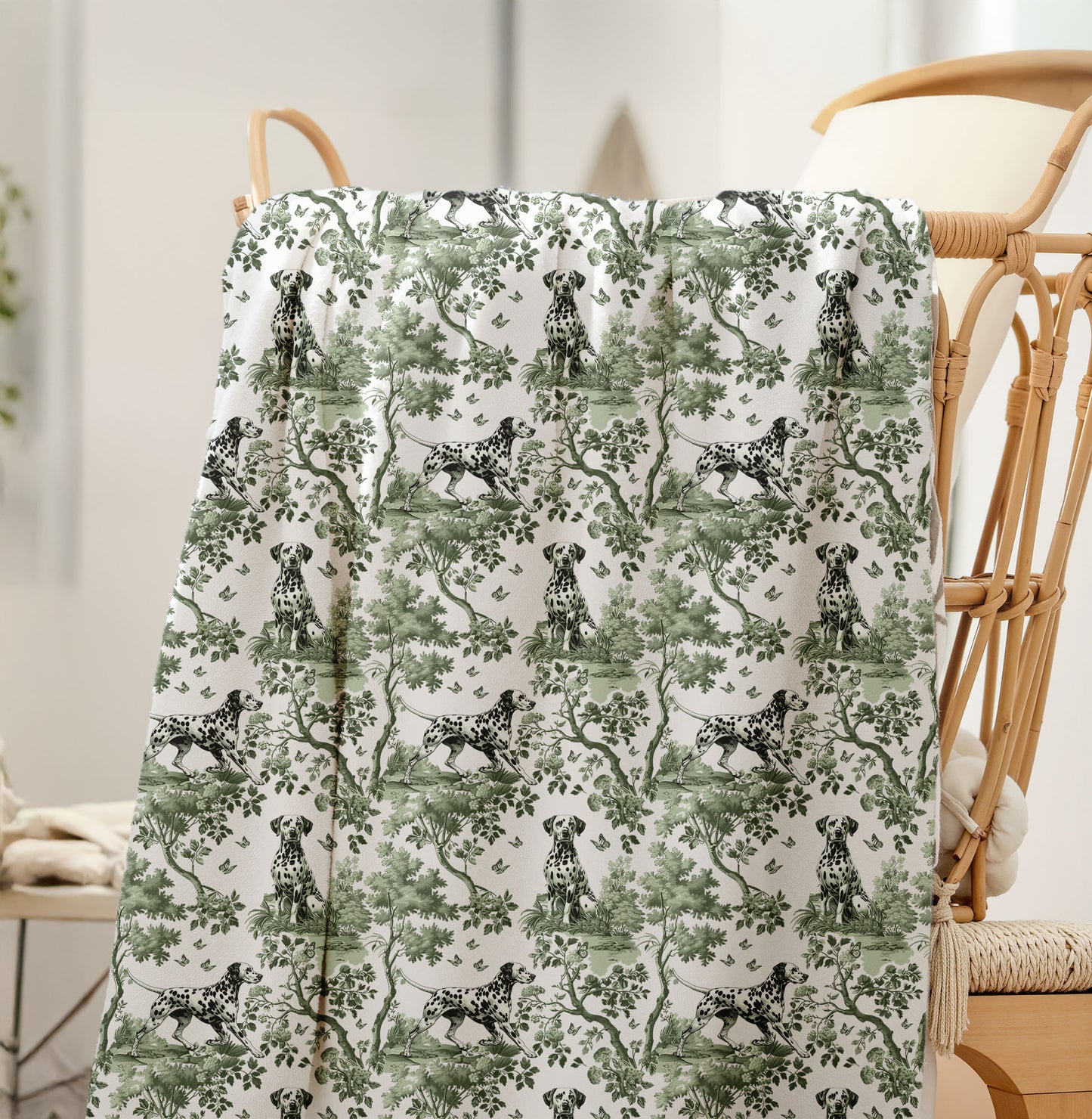 Dalmatian Blanket - Sage Green Toile Pattern