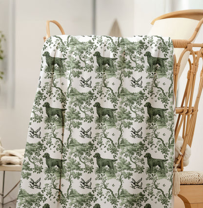 Flat-Coated Retriever Blanket - Sage Green Toile Pattern