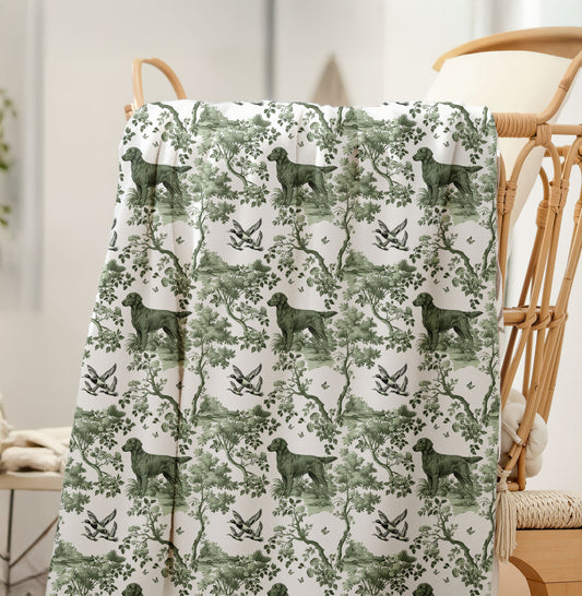 Flat-Coated Retriever Blanket - Sage Green Toile Pattern