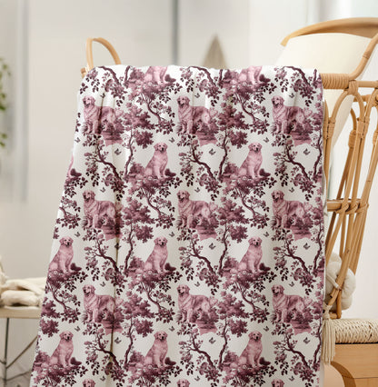 Golden Retriever Blanket - Red Toile Pattern