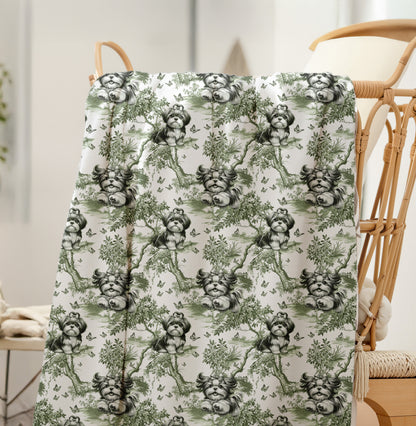 Shih Tzu Blanket - Sage Green Toile Pattern