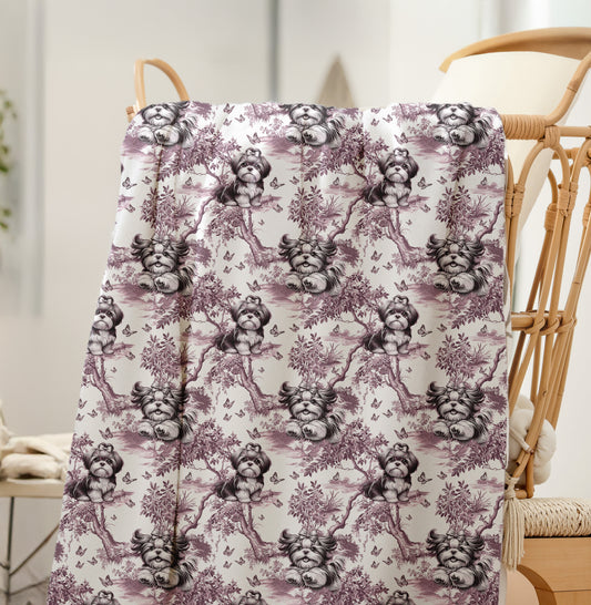 Shih Tzu Blanket - Pink Toile Pattern