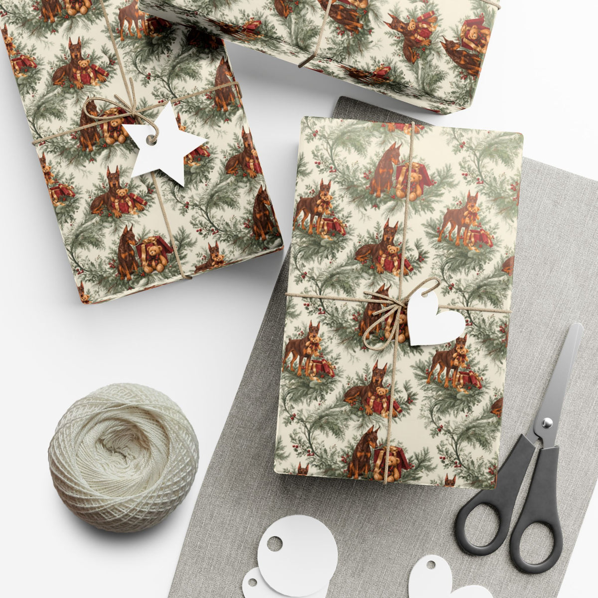 Doberman Pinscher red Christmas wrapping paper