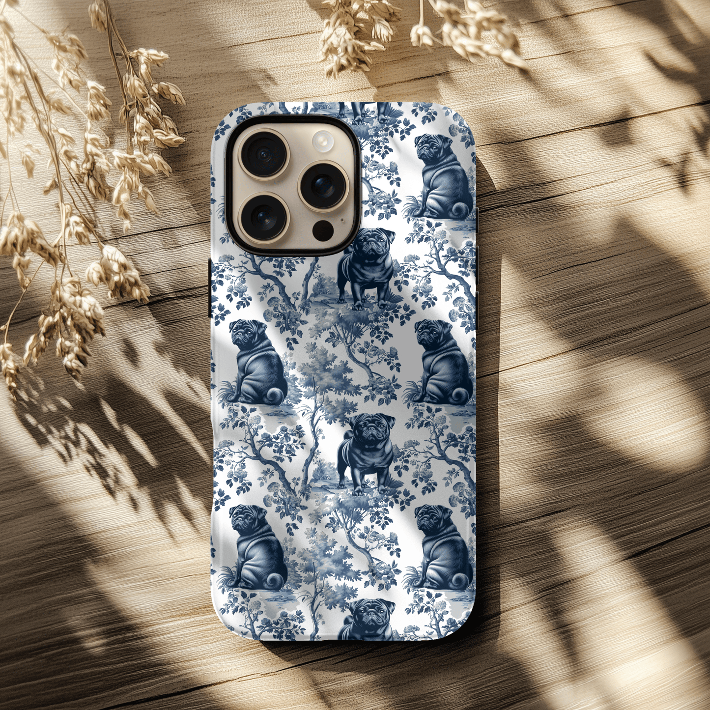 Pug Phone Case - Toile Pattern
