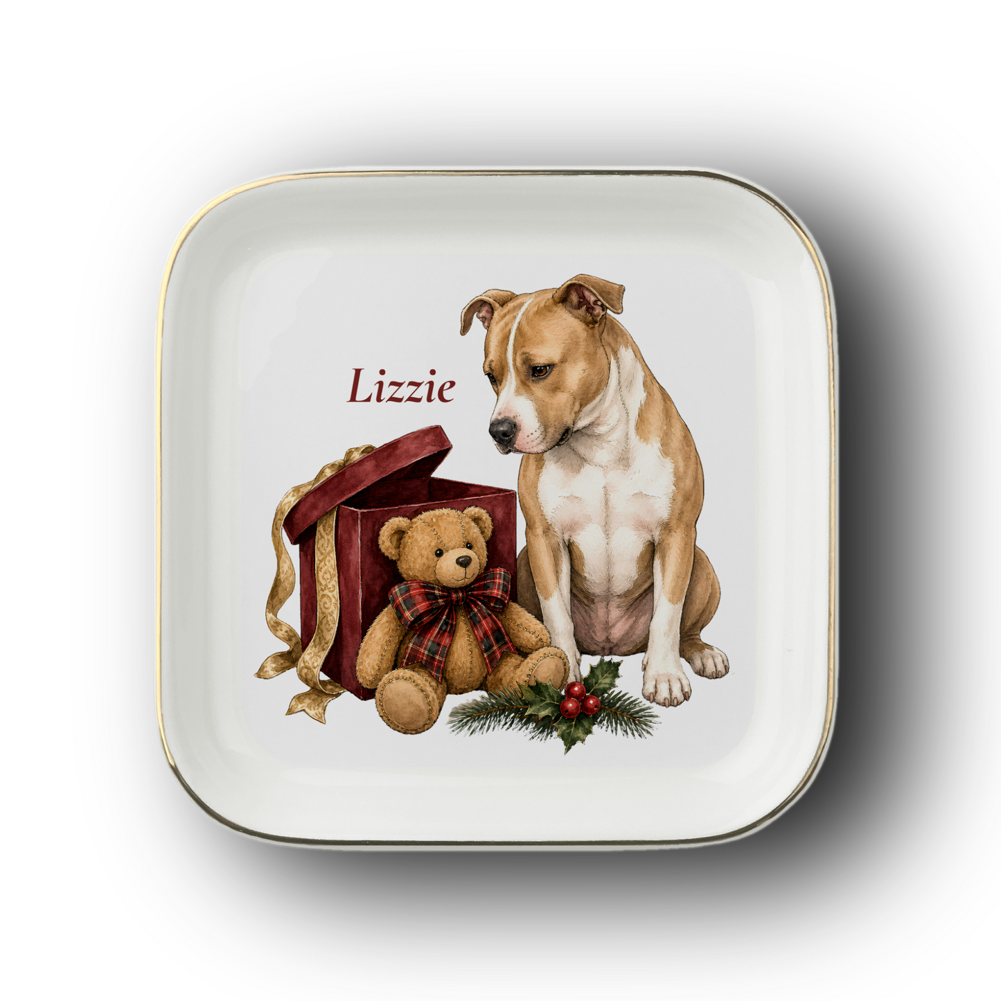 Pitbull jewelry dish on a white background