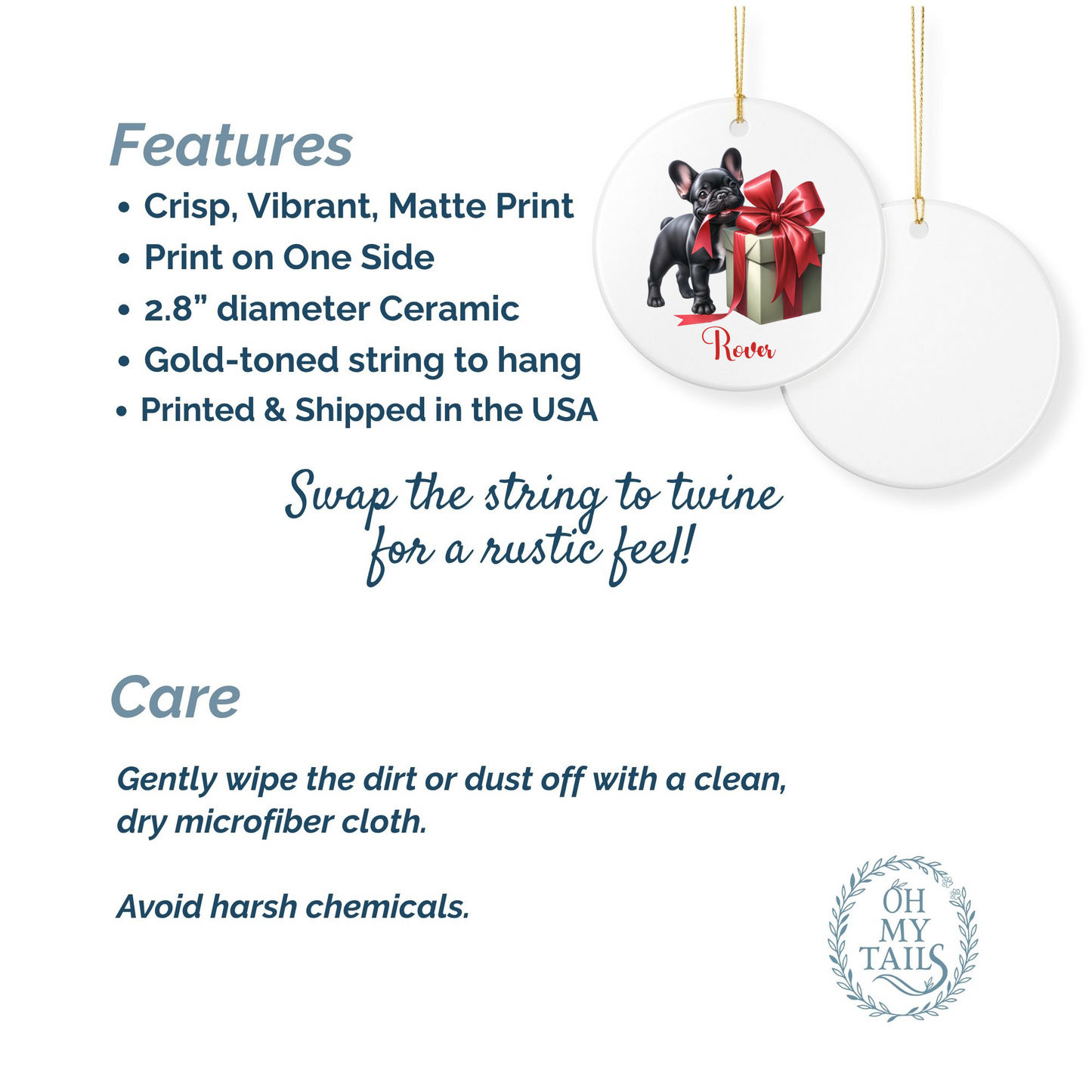 Frenchie Ornament with Custom Name