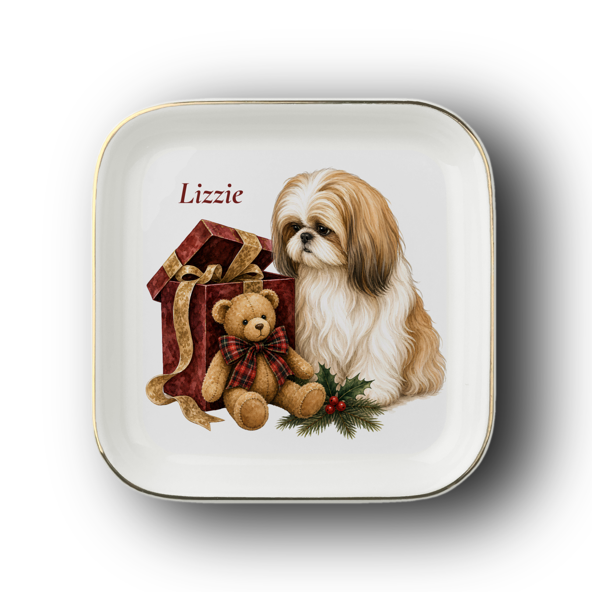 Shih Tzu jewelry dish on a white background