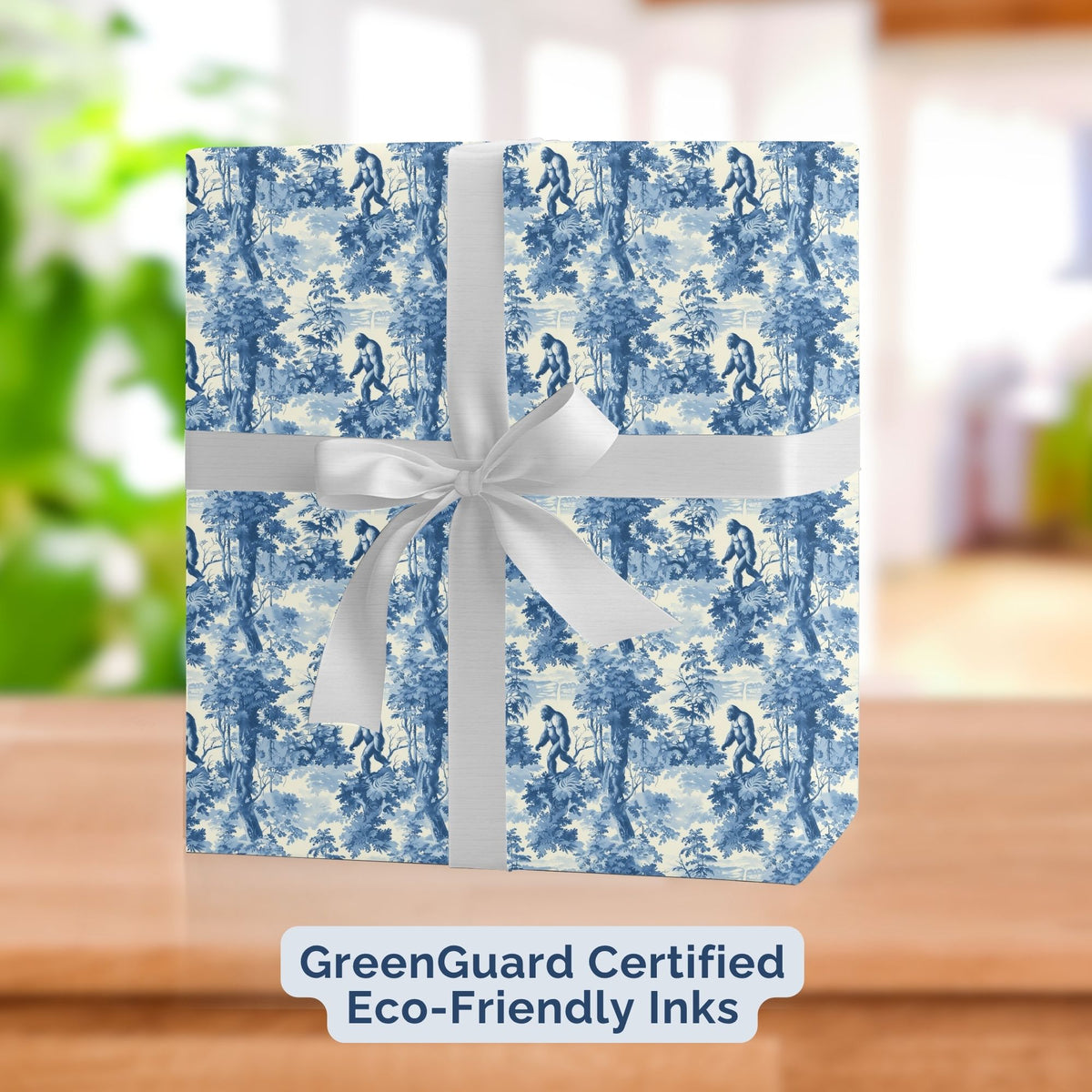 Bigfoot Blue Toile Christmas wrapping paper